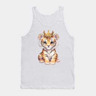 Watercolor Bengal Tiger Wearing a Crown Tank Top